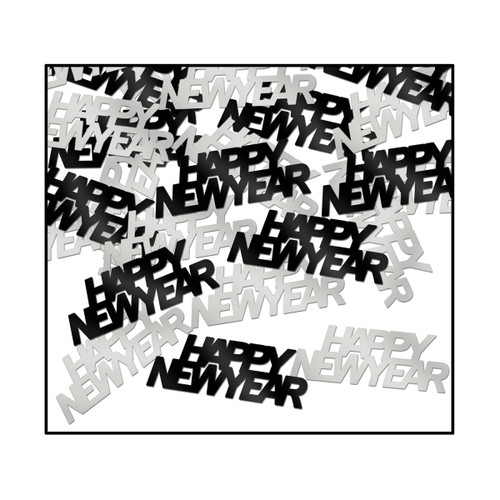 Happy New Year Confetti Bags - 0.5 oz. - Silver and Black - Pack of 12 - IMAGE 1