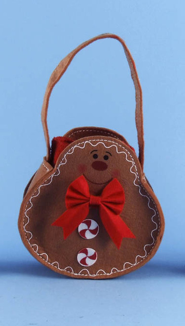 12" Brown Gingerbread Man Basket Pouch Filled w/ Christmas Red Guest Hand Towels - IMAGE 1