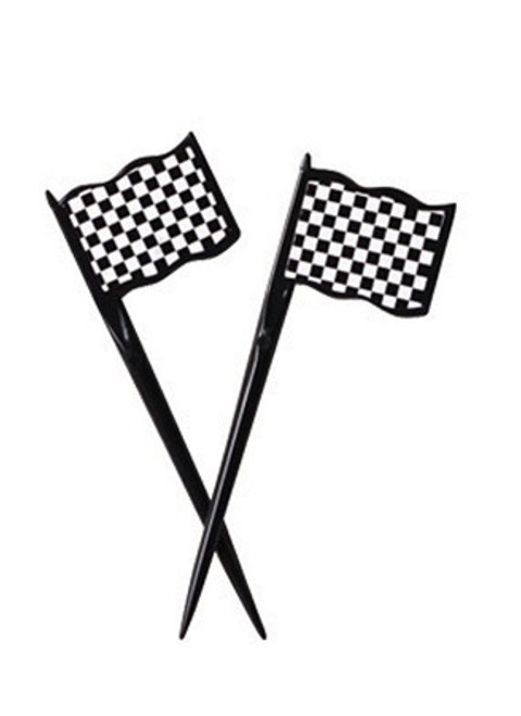 Club Pack of 144 Black and White Checkered Flag Food or Drink Decorative Party Picks - IMAGE 1