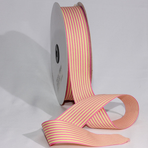 Pink and Yellow Striped Grosgrain Craft Ribbon 1.5" X 55 Yards - IMAGE 1