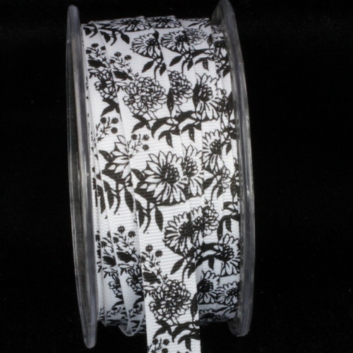 Black and White Sunflower Print Wired Craft Ribbon 0.5" x 54 Yards - IMAGE 1
