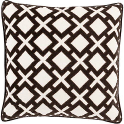 18" Brown and White Geometric Square Throw Pillow - Down Filler - IMAGE 1