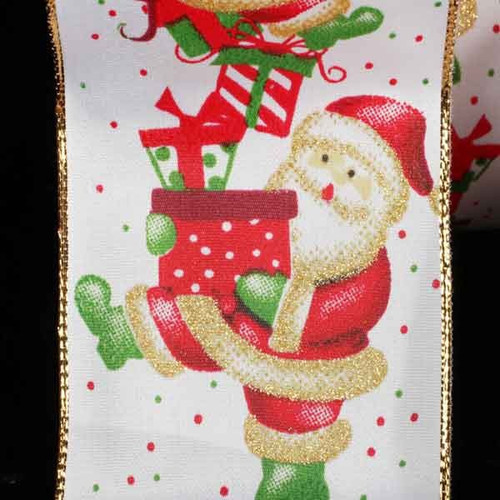 White and Red Santa Claus Wired Edge Craft Ribbon 2.5" x 20 Yards - IMAGE 1