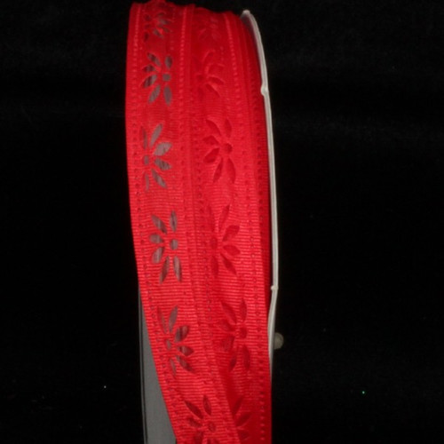 Red Embossed Flower Petal Wired Craft Ribbon 0.5" x 80 Yards - IMAGE 1