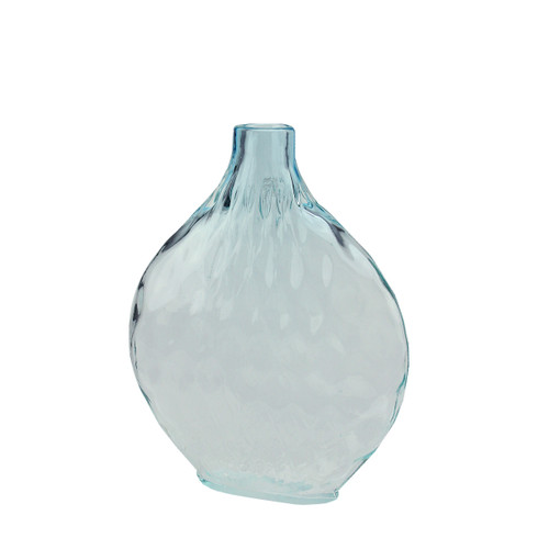11.5" Disc Shaped Transparent Azure Blue Ombre Hand Blown Glass Vase - IMAGE 1