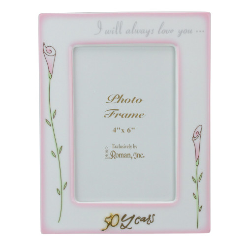 Floral 50th Wedding Anniversary Picture Frames - for a 4" x 6" Photo - 8" - Set of 2 - IMAGE 1