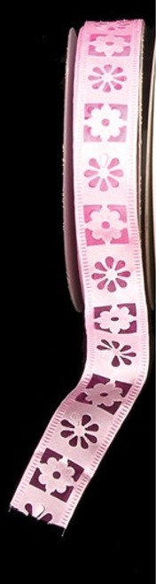 Pink Embossed Flowers Wired Craft Ribbon 1" x 40 Yards - IMAGE 1