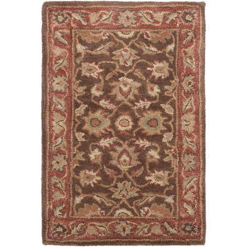 2' x 3' Floral Brown and Red Rectangular Wool Area Throw Rug - IMAGE 1