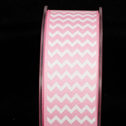 Pink and White Chevron Grosgrain Craft Ribbon 1.5" x 120 Yards - IMAGE 1