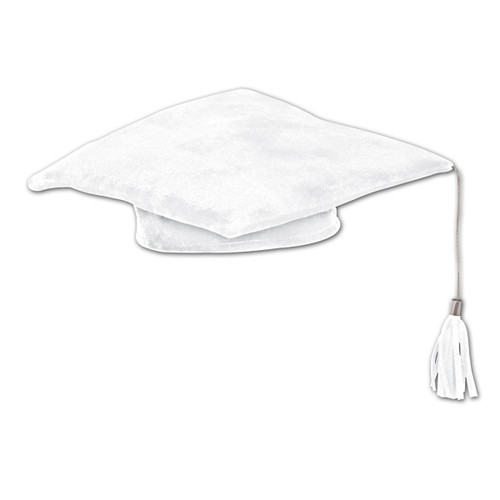 Club Pack of 12 White Plush Graduation Cap Costume Accesories 10 - Medium - IMAGE 1