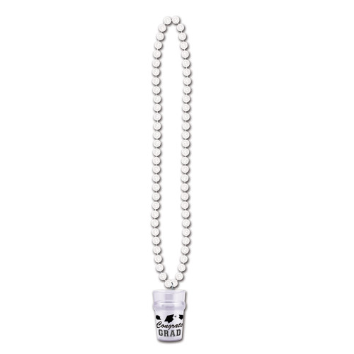 Graduation Glass Beaded Necklace Costume Accessory - 33" - White - Pack of 12 - IMAGE 1