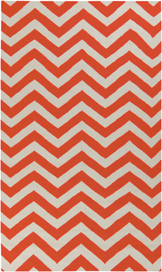 2' x 3' Zigzag Brick Orange and Ivory Hand Woven Wool Area Throw Rug - IMAGE 1