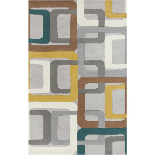 5' x 8' Gray and Brown Hand Tufted Rectangular Wool Area Throw Rug - IMAGE 1