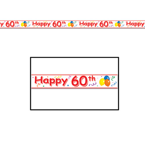 Club Pack of 12 ''Happy 60th'' Birthday Party Tape 3" x 20' - IMAGE 1