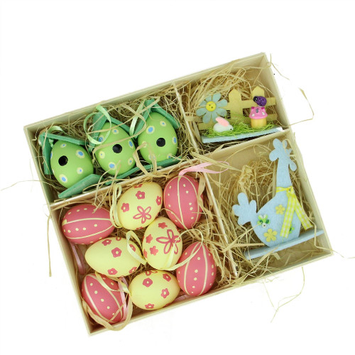 Club Pack of 13 Pink and Green Easter Egg with Rooster Decor 3.5" - IMAGE 1