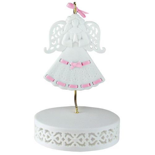 Pink Ribbon Porcelain Angel Ornament With Hanger and Base #46721G - IMAGE 1