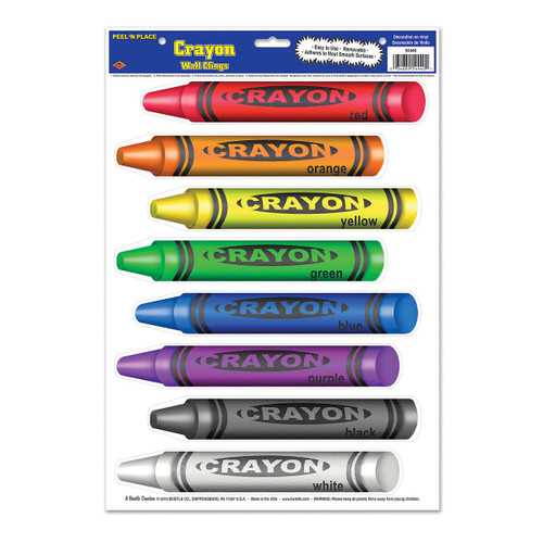 Club Pack of 96 Vibrantly Colored Back to School Crayon Peel 'N Place Party Decors 17" - IMAGE 1