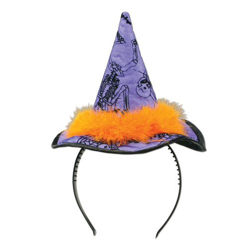 Club Pack of 12 Halloween Purple Witch Hat Headbands - IMAGE 1