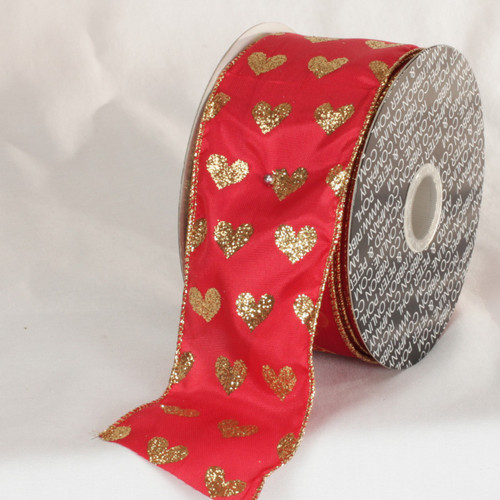 Red and Metallic Gold Valentine Day Wired Craft Ribbon 2.5" x 40 Yards - IMAGE 1