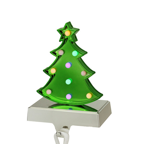 7.25" Battery Operated LED Multi-Color Lighted Green Christmas Tree Stocking Holder - IMAGE 1