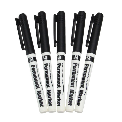 Set of 5 Black Permanent Markers, Broad Point Tip - IMAGE 1