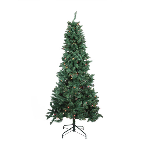 9' Pre-Lit Green Slim Pine Artificial Christmas Tree - Multicolor Lights - IMAGE 1