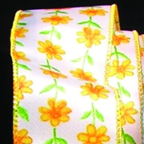 White and Yellow Petite Flowers Print Wired Craft Ribbon 1.5" x 40 Yards - IMAGE 1