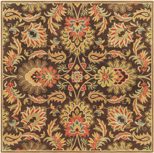 8' x 8' Brown and Ivory Contemporary Hand Tufted Floral Square Wool Area Throw Rug - IMAGE 1