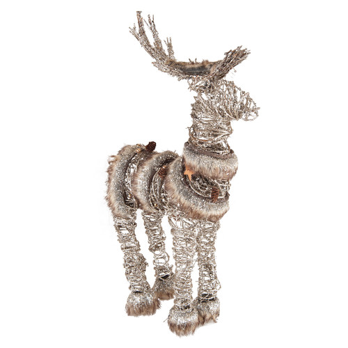 20.5" Rustic Style Faux Fur Trimmed Glittered Deer Christmas Decoration - IMAGE 1