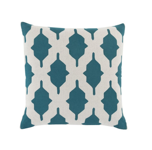 18" Teal Blue and Gray Geometric Decorative Square Throw Pillow - Down Filler - IMAGE 1