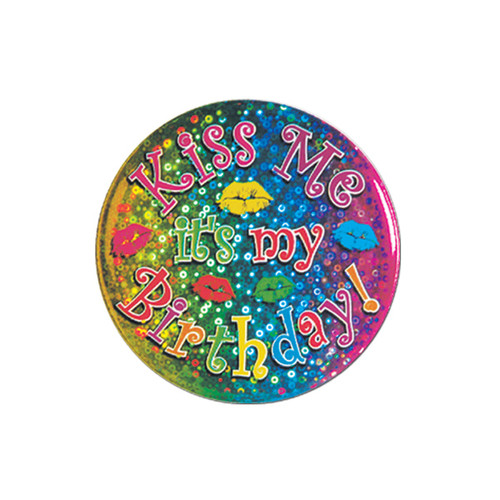 Club Pack of 12 Vibrantly Colored "Kiss Me It's My Birthday!" Button Party Favors 3.5" - IMAGE 1