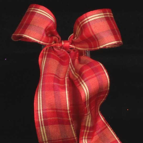 Red and Gold Plaid Wired Craft Ribbon 1.5" x 27 Yards - IMAGE 1