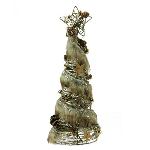 15" Brown Rustic Style Glittered Christmas Tree Tabletop Decor - IMAGE 1