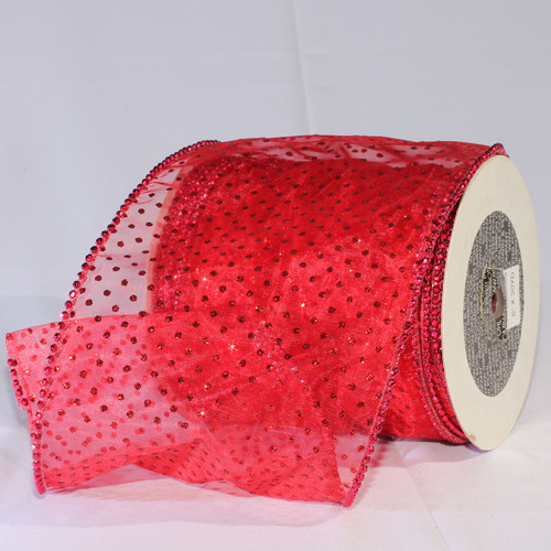 Shimmering Red Semi Sheer Brooklyn Wired Craft Ribbon 6" x 20 Yards - IMAGE 1