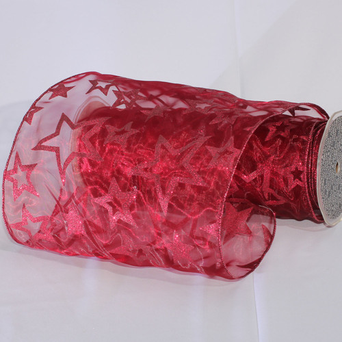 Sheer Shimmering Purple Stars Wired Craft Ribbon 9" x 20 Yards - IMAGE 1