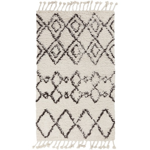 8' x 10' Moroccan Brown and Cream White Hand Woven Rectangular Wool Area Throw Rug - IMAGE 1