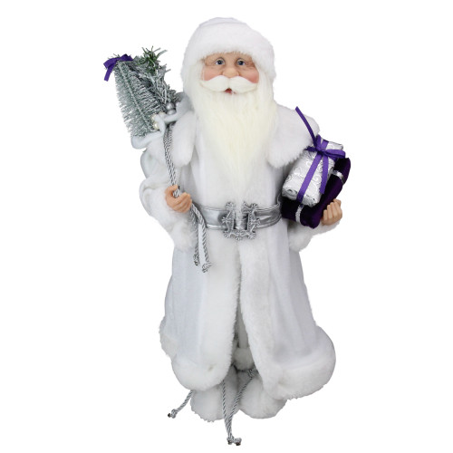 18.25" White and Gray Santa Claus with Presents Christmas Decoration - IMAGE 1