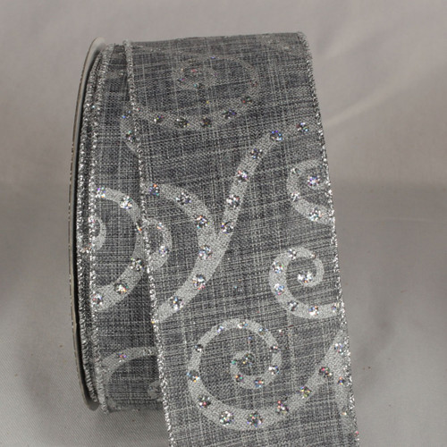 Silver Swirl Motif Wired Craft Ribbon 2.5" x 20 Yards - IMAGE 1