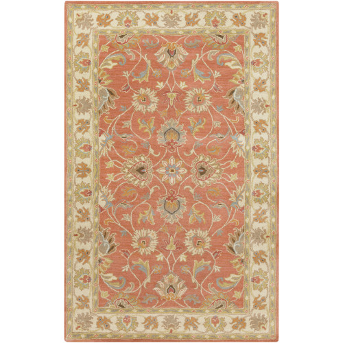 9' x 12' Floral Red and Beige Hand Tufted Wool Area Throw Rug - IMAGE 1