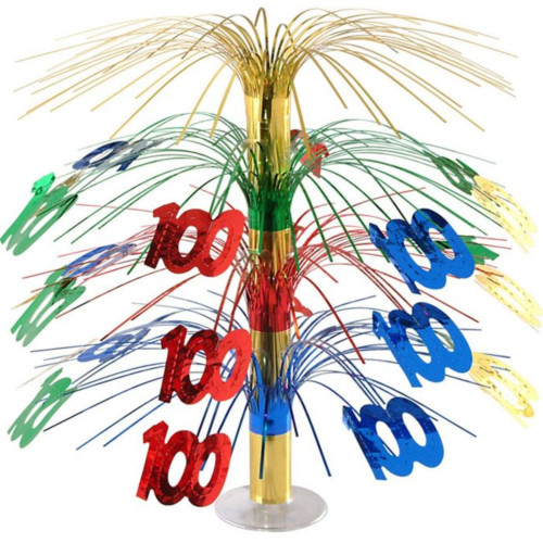 Metallic "100" Cascading Birthday Party Centerpiece - 18" - Multicolor - Pack of 6 - IMAGE 1