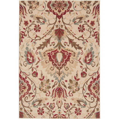 6.5' x 9.5' Floral Red and Beige Shed-Free Rectangular Area Throw Rug - IMAGE 1