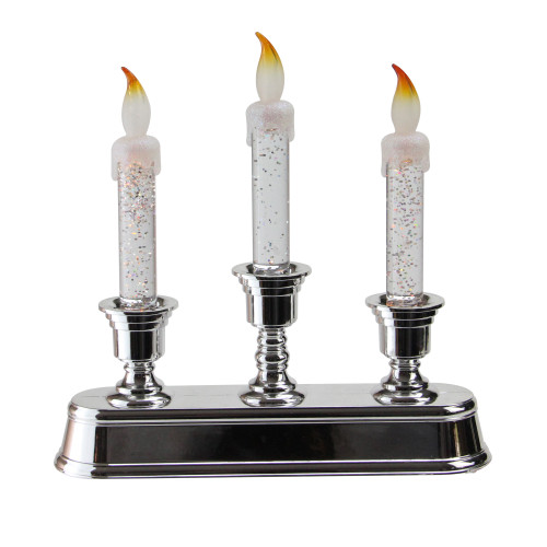 LED Lighted 3-Tier Glitter Candelabra Christmas Decor - 9" - IMAGE 1