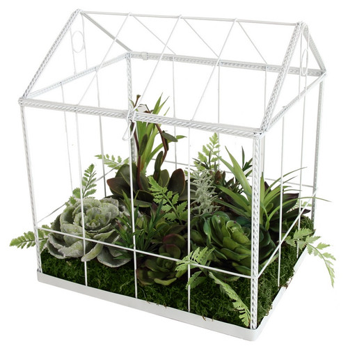 10" Green and White Artificial Succulent Garden House Tabletop Decor - IMAGE 1