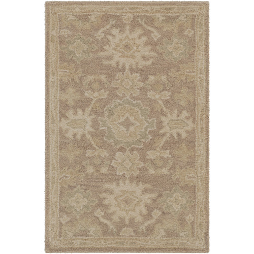 2' x 3' Oriental Camel Brown and Gray Hand Tufted Rectangular Wool Area Throw Rug - IMAGE 1