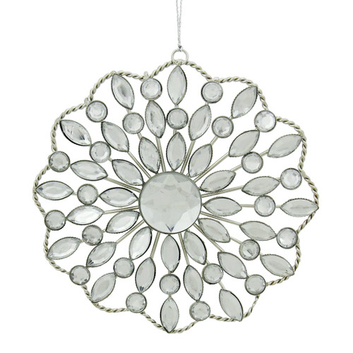 4.5" Silver Jeweled Rhinestone Medallion Christmas Ornament - IMAGE 1