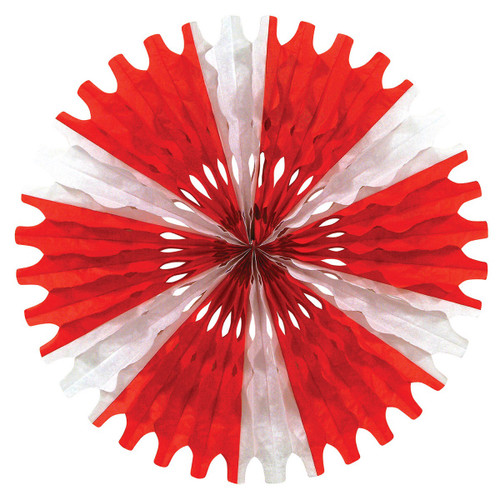 Club Pack of 12 Red and White Tissue Fan Hanging Decorations 25" - IMAGE 1