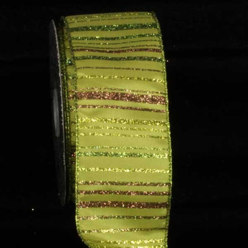 Green and Red Glitter Striped Diagonal Wired Craft Ribbon 2.5" x 20 Yards - IMAGE 1