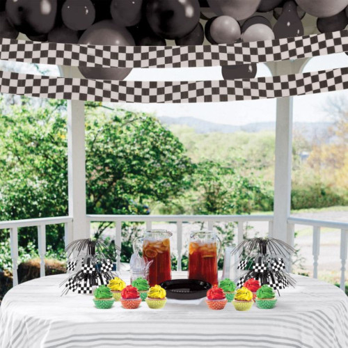 Checkered Crepe Party Streamers - 30' - Black and White - Pack of 12 - IMAGE 1