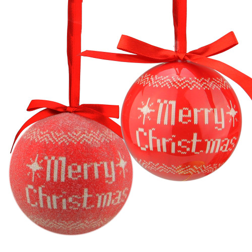 6ct Red and White Nordic-Inspired Decoupage Shatterproof Christmas Ball Ornament Set 2.75" (60mm) - IMAGE 1