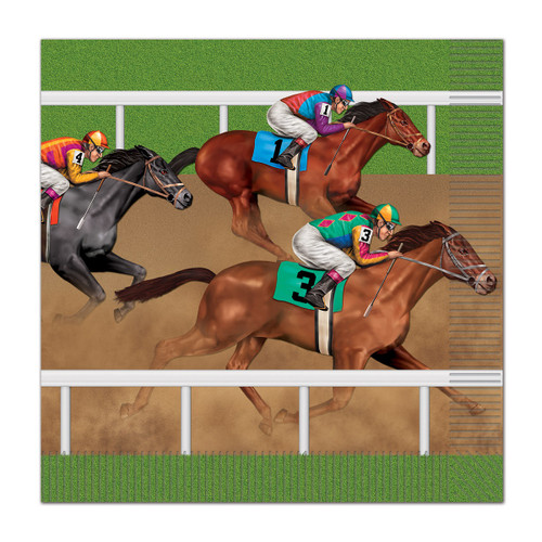 Club Pack of 192 Green and Brown Horse Racing Disposable Luncheon Party Napkins 6.5" - IMAGE 1